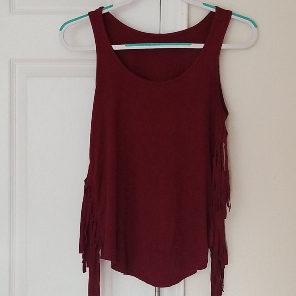 Suede fringe maroon tank top handmade awesome smal